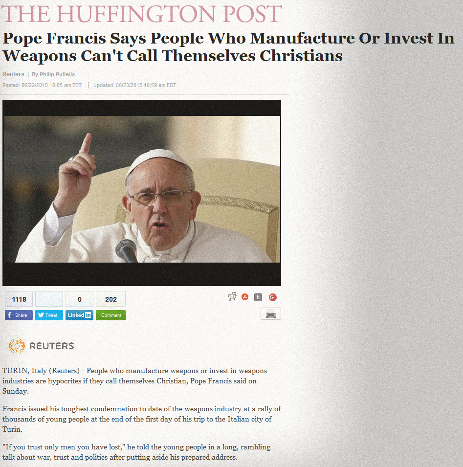 pope says gun owners not christians