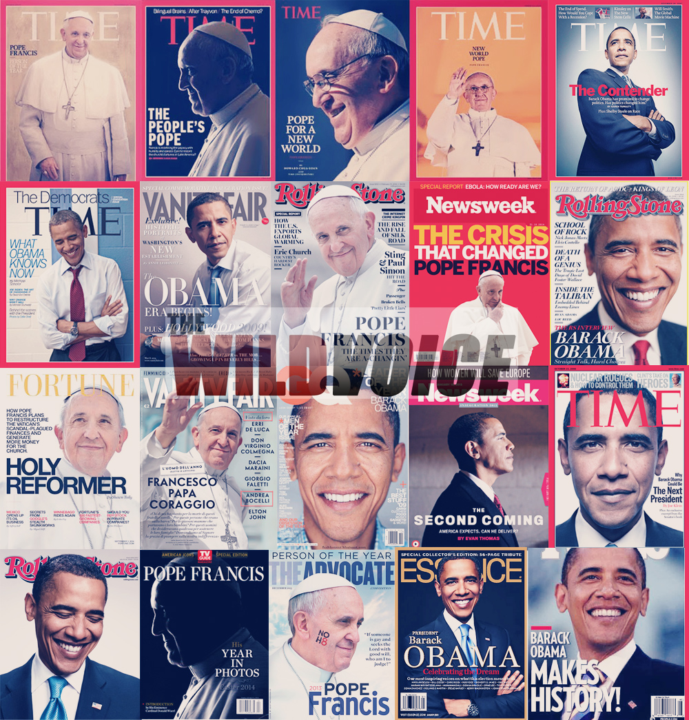 Pope Francis, Barack Obama, magazine, covers, collage, fame, WILD VOICE, Bergoglio, President, USA