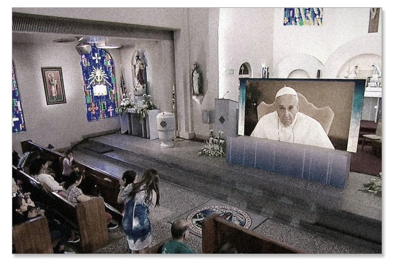 pope francis tv screen on altar