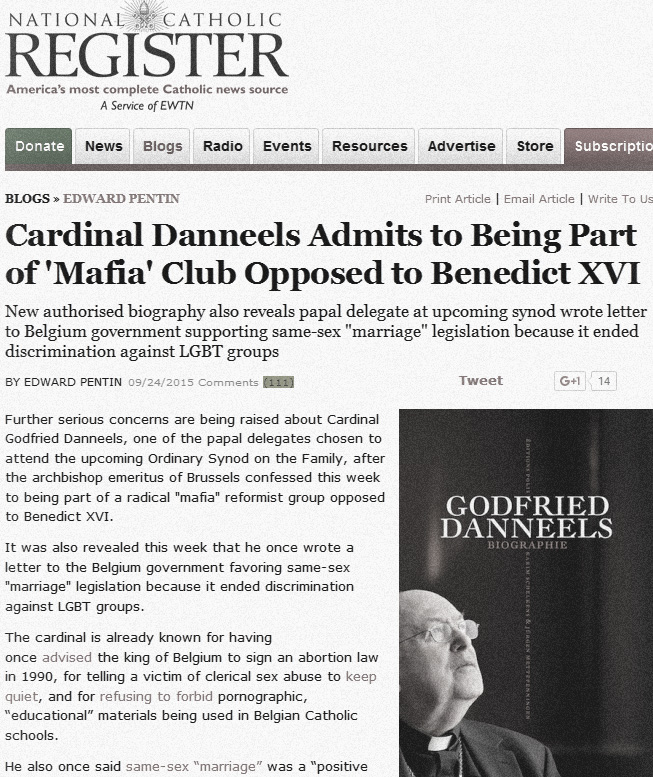 Cardinal Danneels Admits to Being Part of Marifa