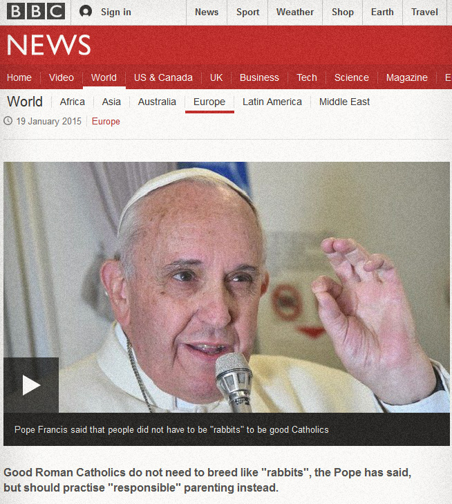 pope tells catholics not to breed like rabbits