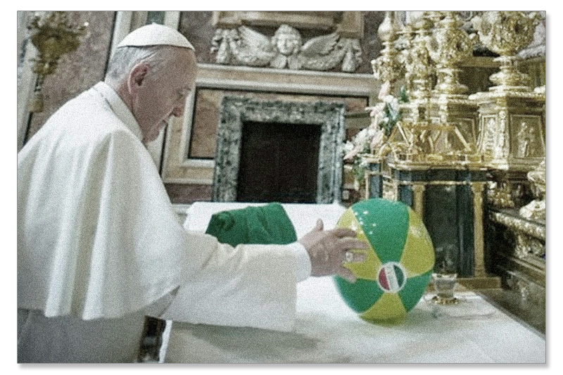 Francis puts soccer ball an Altar