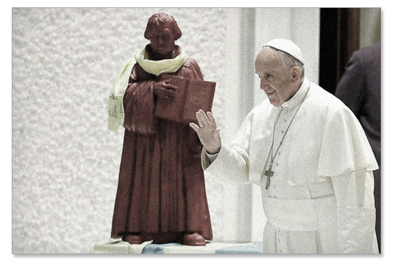 Pope Francis with Martin Luther statue at Vatican