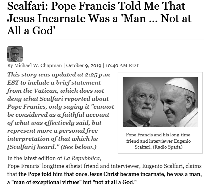 pope says Jesus not God